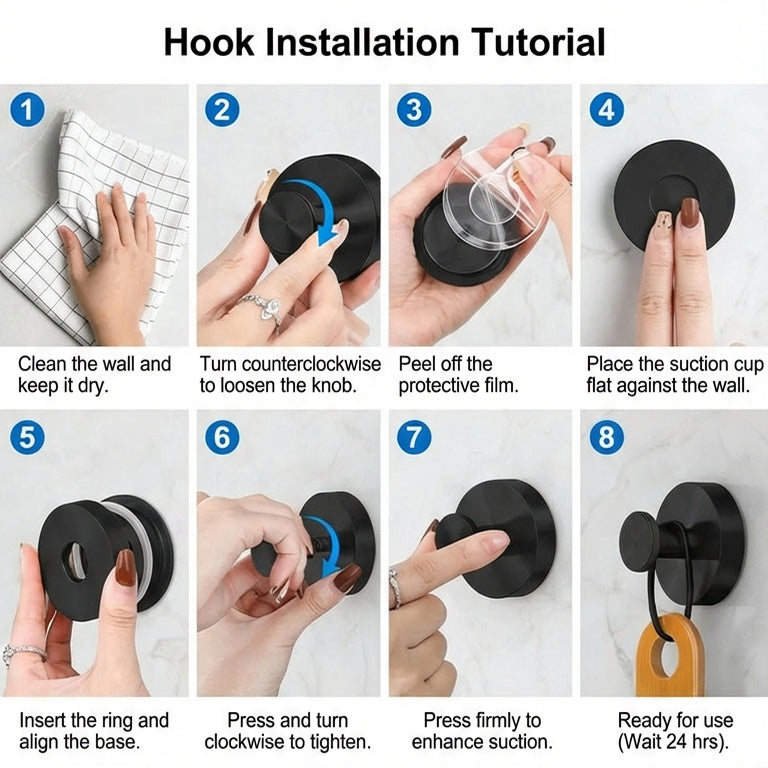 Stainless Steel Suction Cup Hooks, No-Drill Waterproof Hooks for Bathroom, Kitchen, Bedroom – Hold Towels, Loofahs, Coats up to 15 lbs, Home Essentials Organiser 2 Units