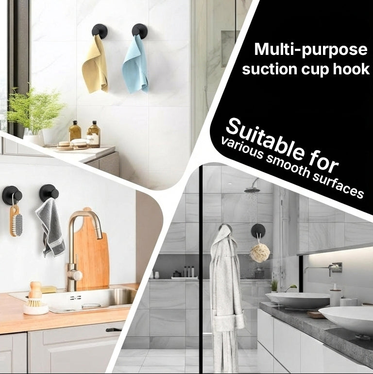 Stainless Steel Suction Cup Hooks, No-Drill Waterproof Hooks for Bathroom, Kitchen, Bedroom – Hold Towels, Loofahs, Coats up to 15 lbs, Home Essentials Organiser 2 Units