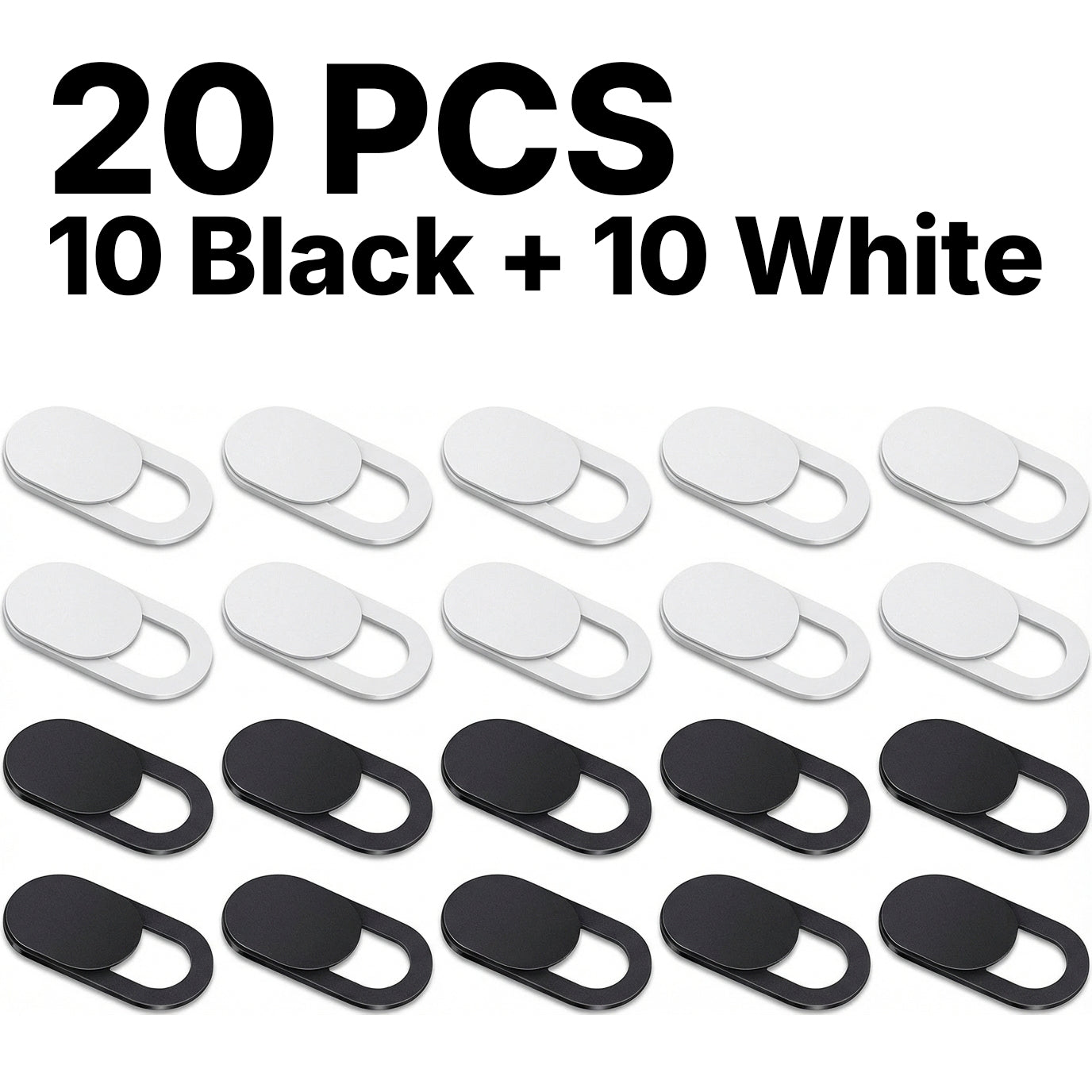 Webcam Cover Slide, Privacy Protector for Smartphones, Laptops & Tablets (20 Counts - 10 Black + 10 White)